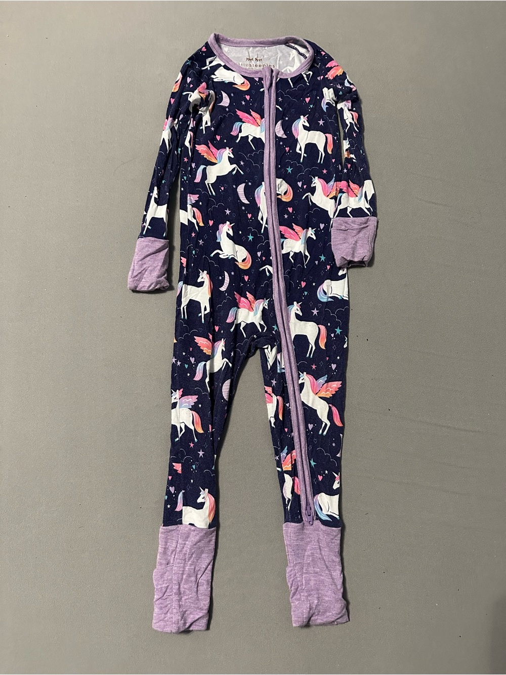 Little Sleepies Navy Unicorn Footed One-Piece with Lavender Trim